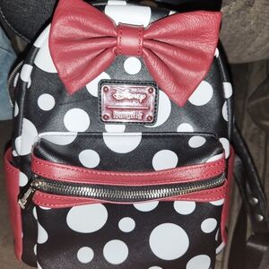 Disney Loungefly Polka Dot Mini Backpack with Red Bow